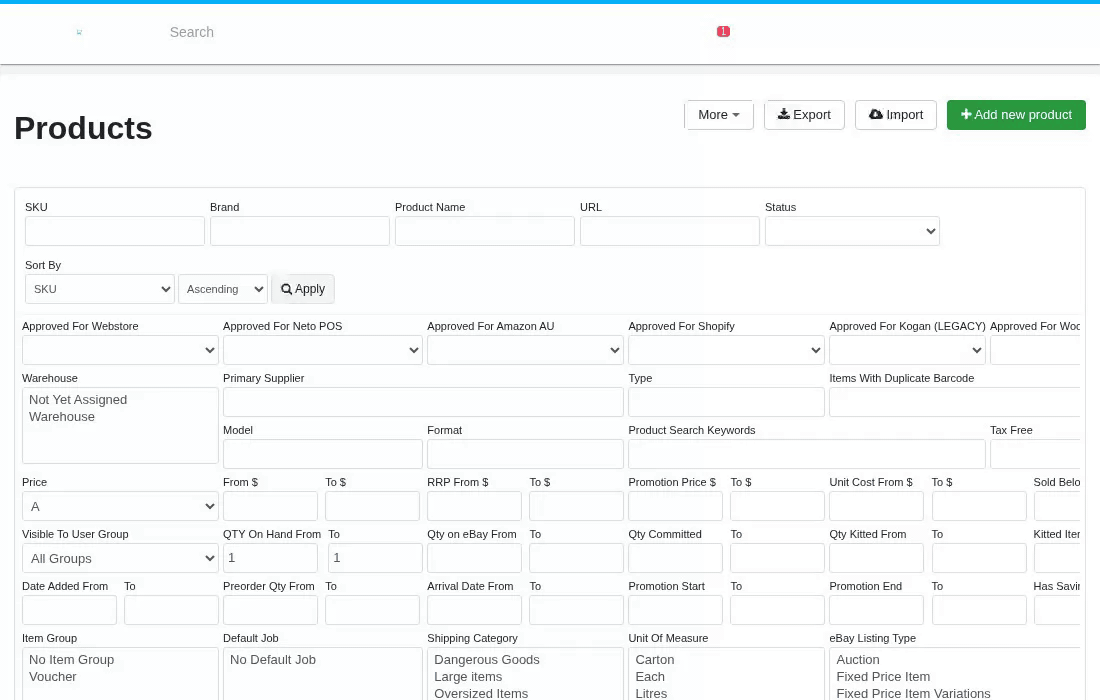 Applying filters on the product list, and the address bar filling with the search